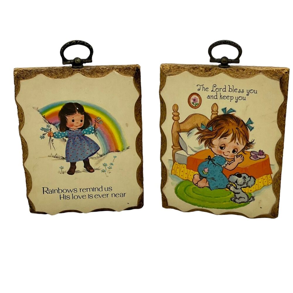 Cutes Plaques Christian God Love Prayer Religious Decorative Kitsch Aged 1982